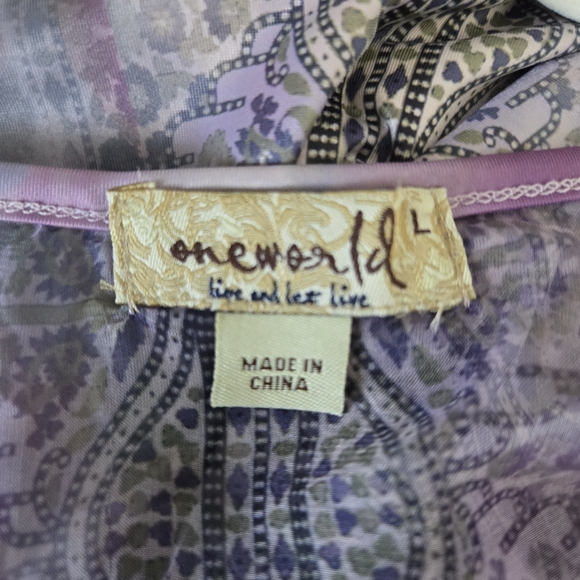 ONE WORLD DRESS MIDI MAXI TIE DYE FLOWY EASTER SPRING FLUTTER SLEEVES NWT LARGE - Picture 11 of 14